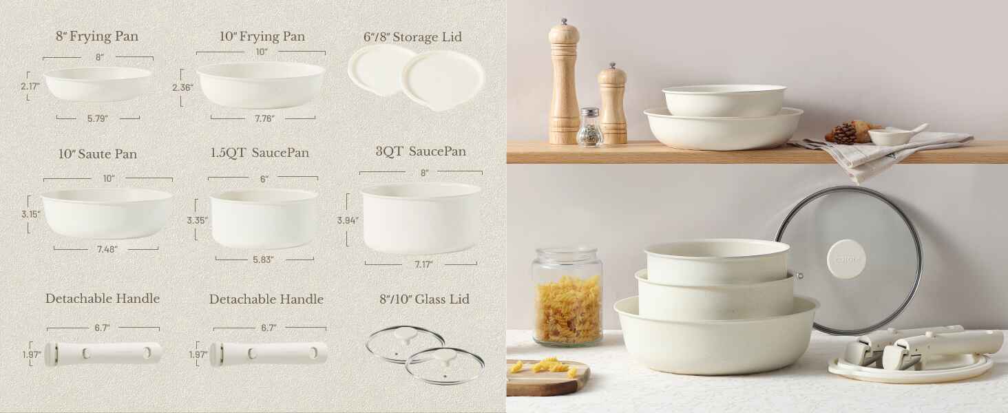 11 pcs kitchen cookware sets with detachable handle