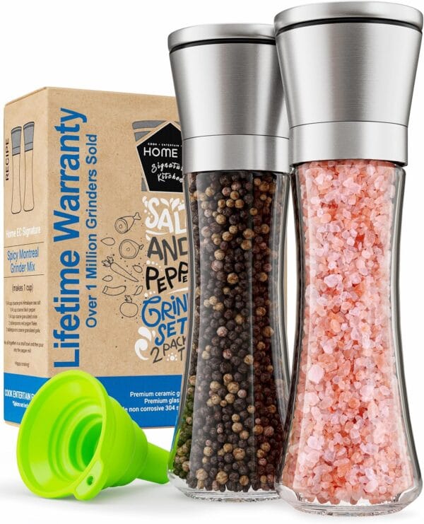 91yJcCPsiL._AC_SL1500_.jpg Home EC Premium Stainless Steel Sea Salt and Pepper Grinder Set of 2